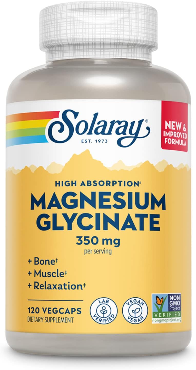 Solaray Magnesium Glycinate, Fully Chelated Bisglycinate with BioPerine, 30 Servings (120 VegCaps)