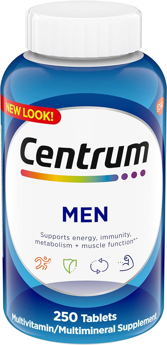 Centrum Men's Multivitamin Supplement with Vitamin D3, B Vitamins, Antioxidants & Zinc - 250 Tablets, Gluten-Free, Non-GMO