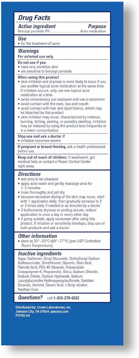 PanOxyl Antimicrobial Acne Creamy Wash, 4% Benzoyl Peroxide, 6 Ounce