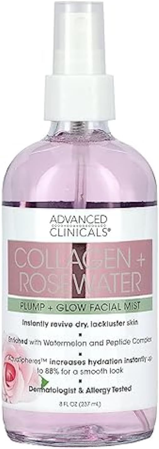 Advanced Clinicals, Collagen + Rosewater, Plump + Glow Facial Mist, 7.5 fl oz (222 ml)