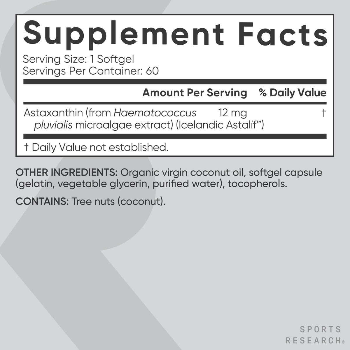 Sports Research Triple Strength Astaxanthin (12mg) with Organic Coconut Oil | Non-GMO, Soy & Gluten Free - 60 Mini Softgels (2 Month Supply)