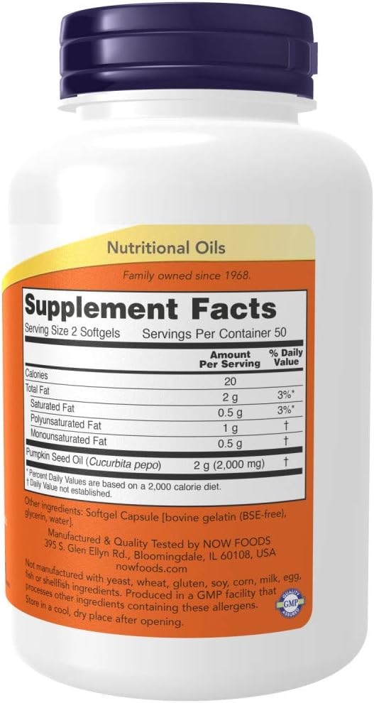 Now Pumpkin Seed Oil 1000 Mg Softgels - 100 Softgels