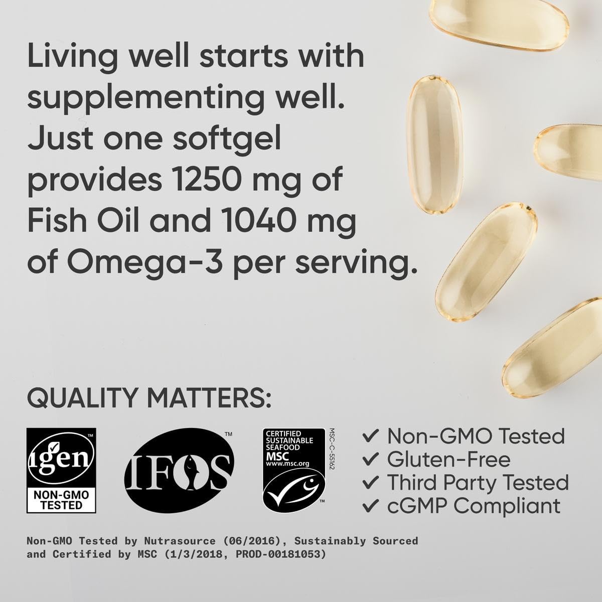 Sports Research, Omega-3,triple Strength, 1250 Mg, Made with ALASKAOMEGA, with Triglyceride EPA & DHA | Heart, Brain & Joint Support | IFOS 5 Star Certified, Non-GMO & Gluten Free - 90 Softgels