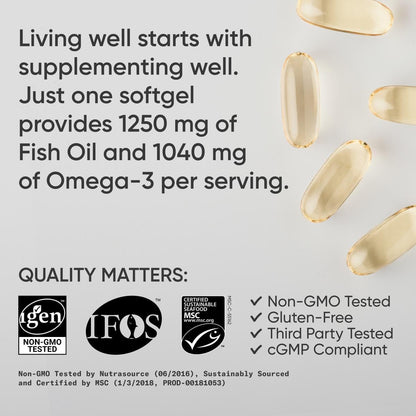 Sports Research, Omega-3,triple Strength, 1250 Mg, Made with ALASKAOMEGA, with Triglyceride EPA & DHA | Heart, Brain & Joint Support | IFOS 5 Star Certified, Non-GMO & Gluten Free - 90 Softgels