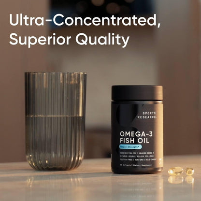 Sports Research, Omega-3,triple Strength, 1250 Mg, Made with ALASKAOMEGA, with Triglyceride EPA & DHA | Heart, Brain & Joint Support | IFOS 5 Star Certified, Non-GMO & Gluten Free - 90 Softgels