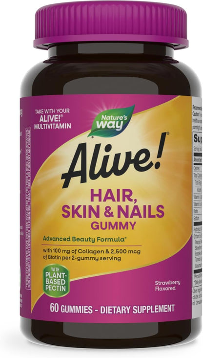 Nature's Way Alive! Hair, Skin & Nail Advanced Beauty Formula (60 Strawberry Flavored Gummies)