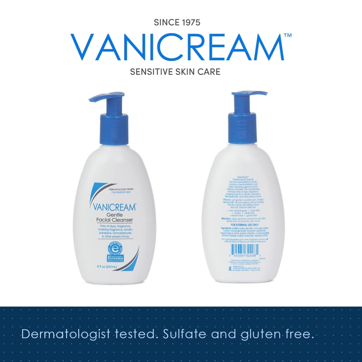 Vanicream, Gentle Facial Cleanser, For Sensitive Skin, Fragrance Free, 8 fl oz (237 ml)