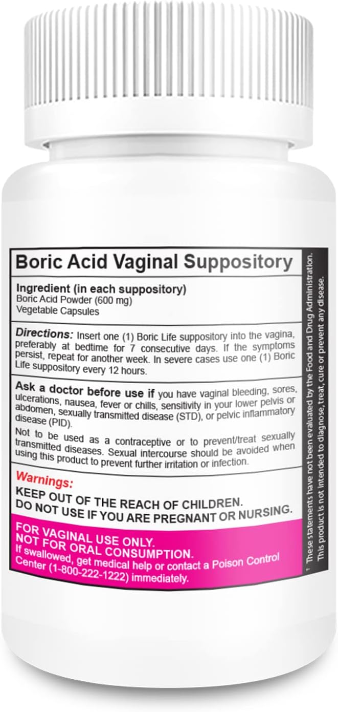 NutraBlast Boric Acid Vaginal Suppositories - 30 Count, 600mg - 100% Pure Made in USA - Boric Life Intimate Health Support