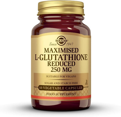 Solgar Reduced L-Glutathione 250 mg, 60 Vegetable Capsules - Antioxidant Support - Free Form Amino Acids - Non-GMO, Vegan, Gluten Free, Dairy Free, Kosher - 60 Servings