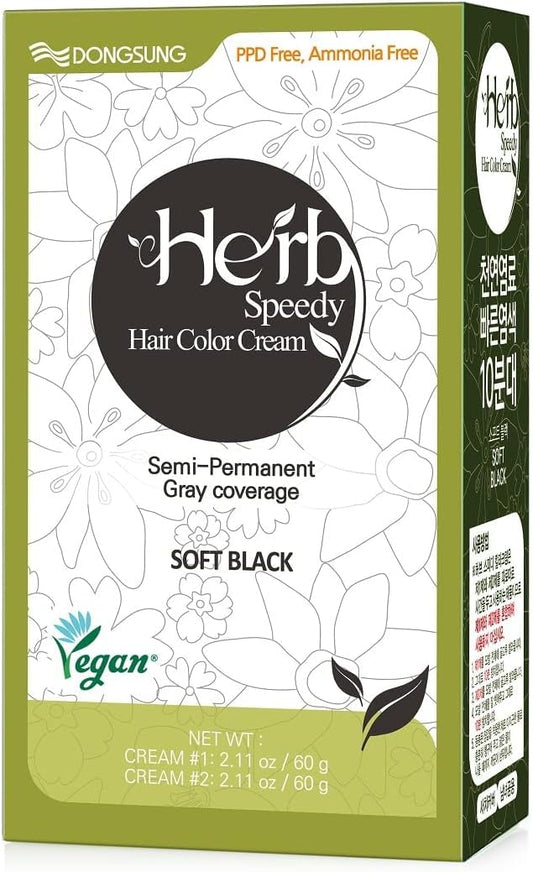 Herb Speedy PPD Free Hair Dye, Ammonia Free Hair Color Soft Black Contains Sun Protection Odorless No more Eye and/or Scalp Irritations From Coloring For Sensitive Scalp