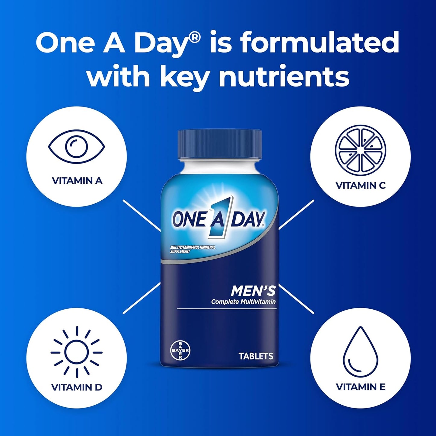 One A Day Men’s Multivitamin, Gluten-Free Supplement with Vitamins A, C, D, E, Zinc, B12, Calcium & More – 200 Count