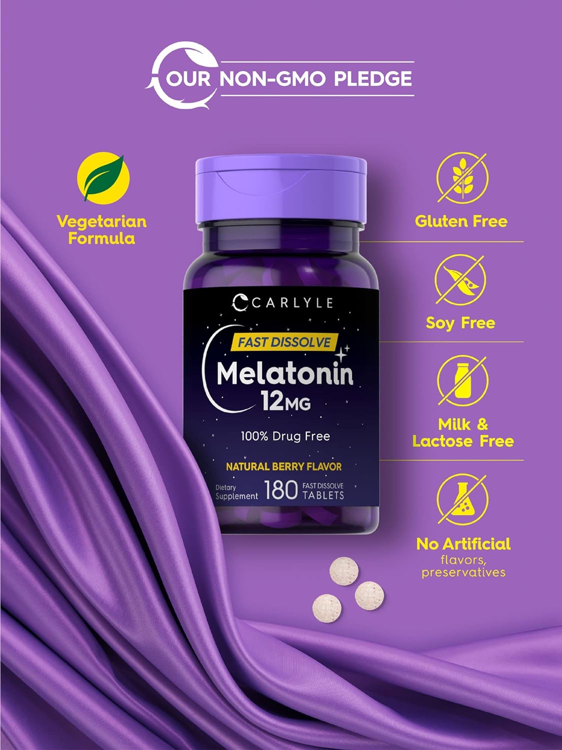 Natural Sleep Aid, Carlyle melatonin, vegetarian, berry flavored, 180 tablets