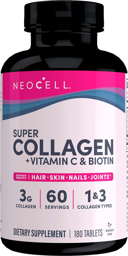 NeoCell Super Collagen With Vitamin C and Biotin, Skin, Hair and Nails Supplement, Includes Antioxidants, Tablet, 180 Count