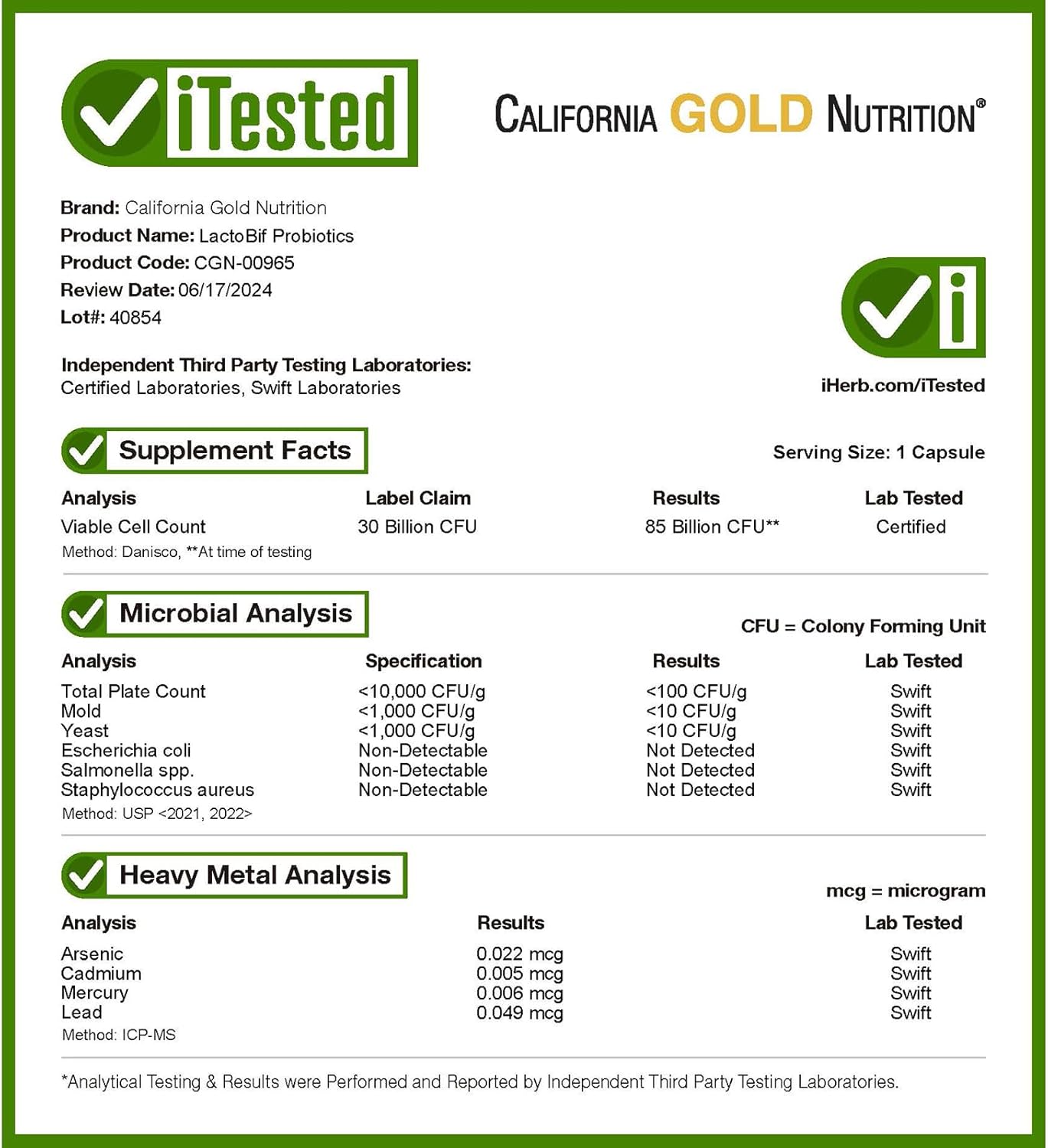 California Gold Nutrition, LactoBif Probiotics, 30 Billion CFU, 60 Veggie Capsules