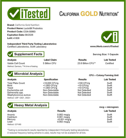 California Gold Nutrition, LactoBif Probiotics, 5 Billion CFU, 60 Veggie Caps