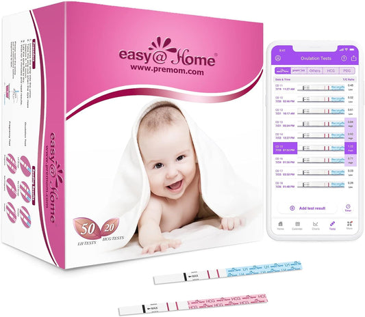 Easy@Home 50 Ovulation Test Strips and 20 Pregnancy Test Strips Combo Kit, (50 LH + 20 HCG)-Package May Vary