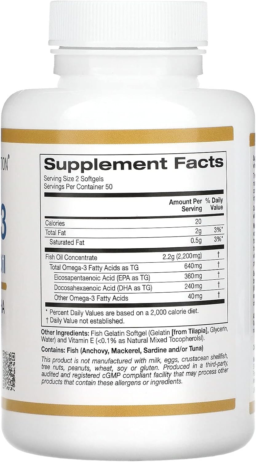 California Gold Nutrition, Omega-3 Premium Fish Oil, 100 Fish Gelatin