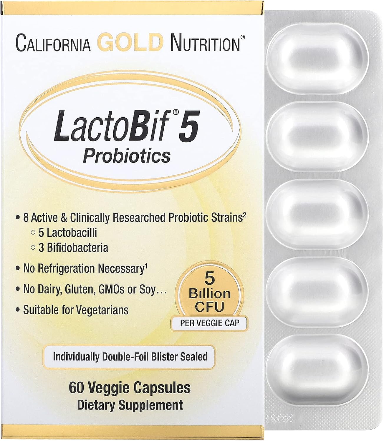 California Gold Nutrition, LactoBif Probiotics, 5 Billion CFU, 60 Veggie Caps