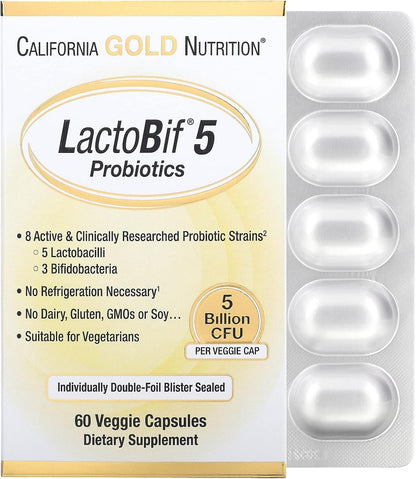 California Gold Nutrition, LactoBif Probiotics, 5 Billion CFU, 60 Veggie Caps