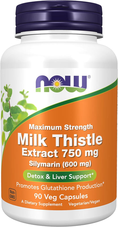 NOW Foods Milk Thistle Extract 750 mg Silymarin (600 mg), Maximum Strength - 90 Veg Capsules