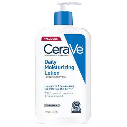 CeraVe Daily Moisturizing Lotion for Dry Skin, Body Lotion & Face Moisturizer with Hyaluronic Acid and Ceramides, Daily Moisturizer, Fragrance Free, Oil-Free, 19 Ounce