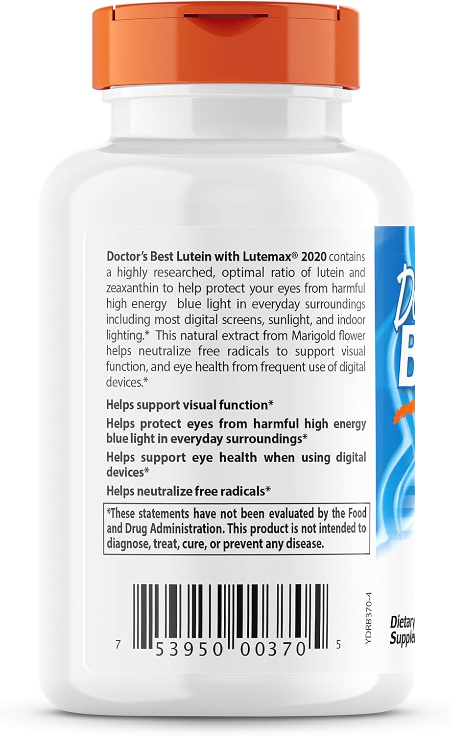 Doctor's Best Lutein Featuring Lutemax, Non-GMO, Gluten Free, Soy Free, Eye Health, 20 mg, 180 Softgels