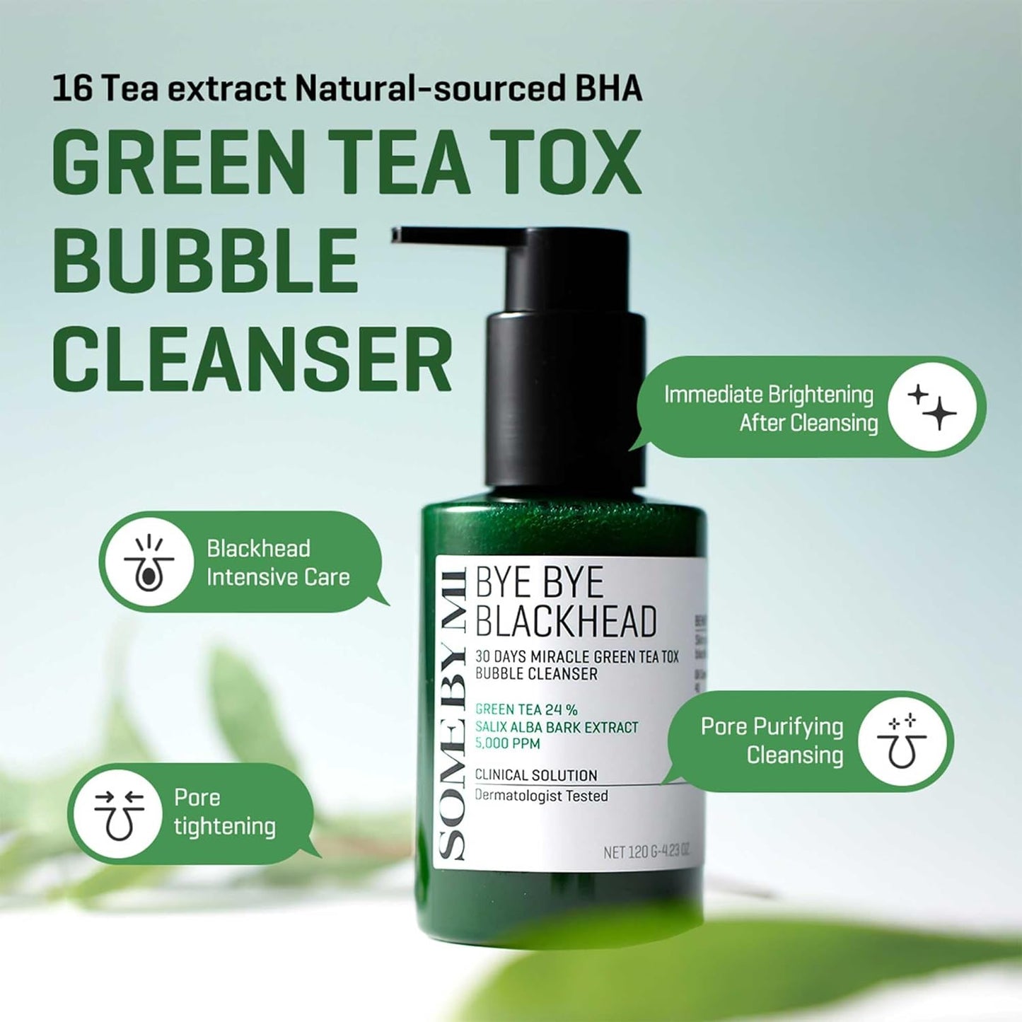 SOME BY MI, Bye Bye Blackhead 30 Days Miracle Green Tea Tox Bubble Cleanser, 4.23 oz (120 g)