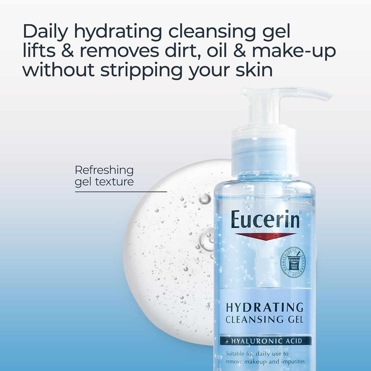 Eucerin, Face, Hydrating Cleansing Gel + Hyaluronic Acid, Fragrance Free, 6.8 fl oz (200 ml)