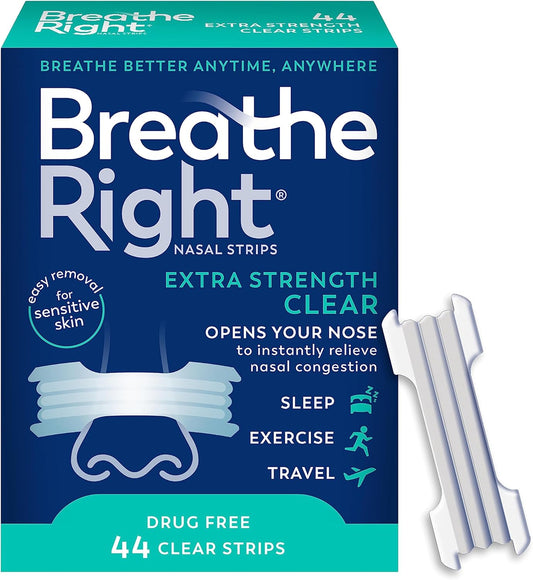 Breathe Right Extra Clear DrugFree Nasal Strips for Nasal Congestion Relief, 44 Count