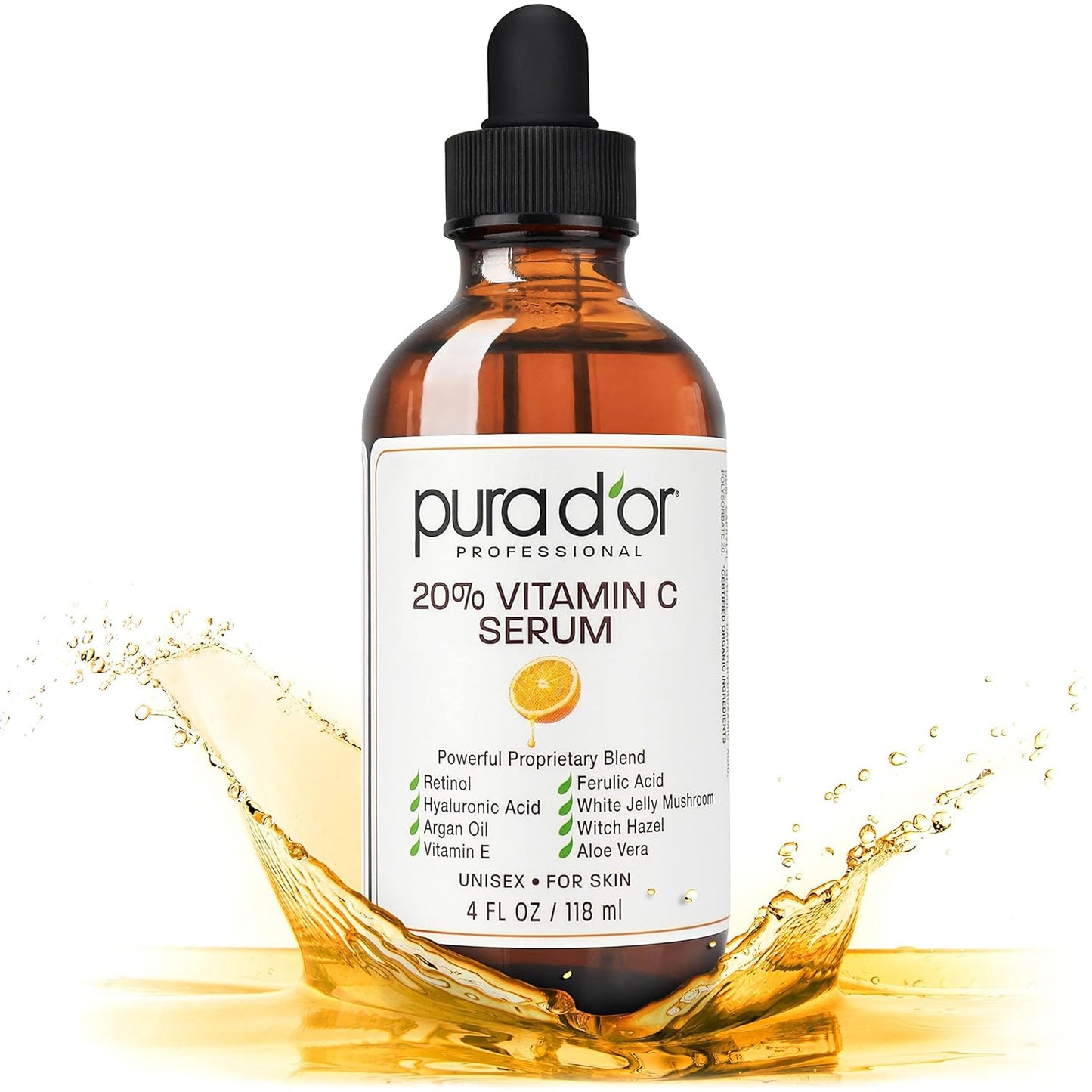 Pura D'or, 20% Vitamin C Serum, 4 fl oz (118 ml)