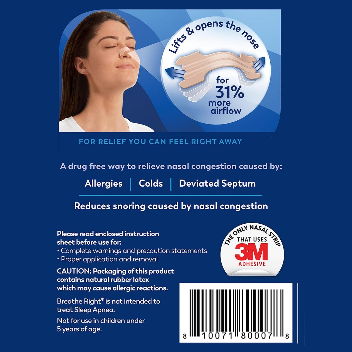 Breathe Right Original Nasal Strips, Large Tan, 30 Count - Drug-Free Snoring & Congestion Relief