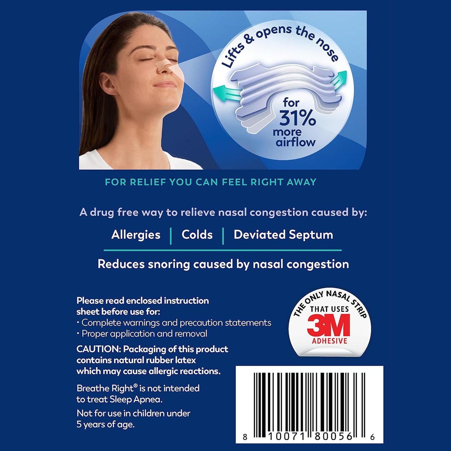 Breathe Right Extra Clear DrugFree Nasal Strips for Nasal Congestion Relief, 44 Count