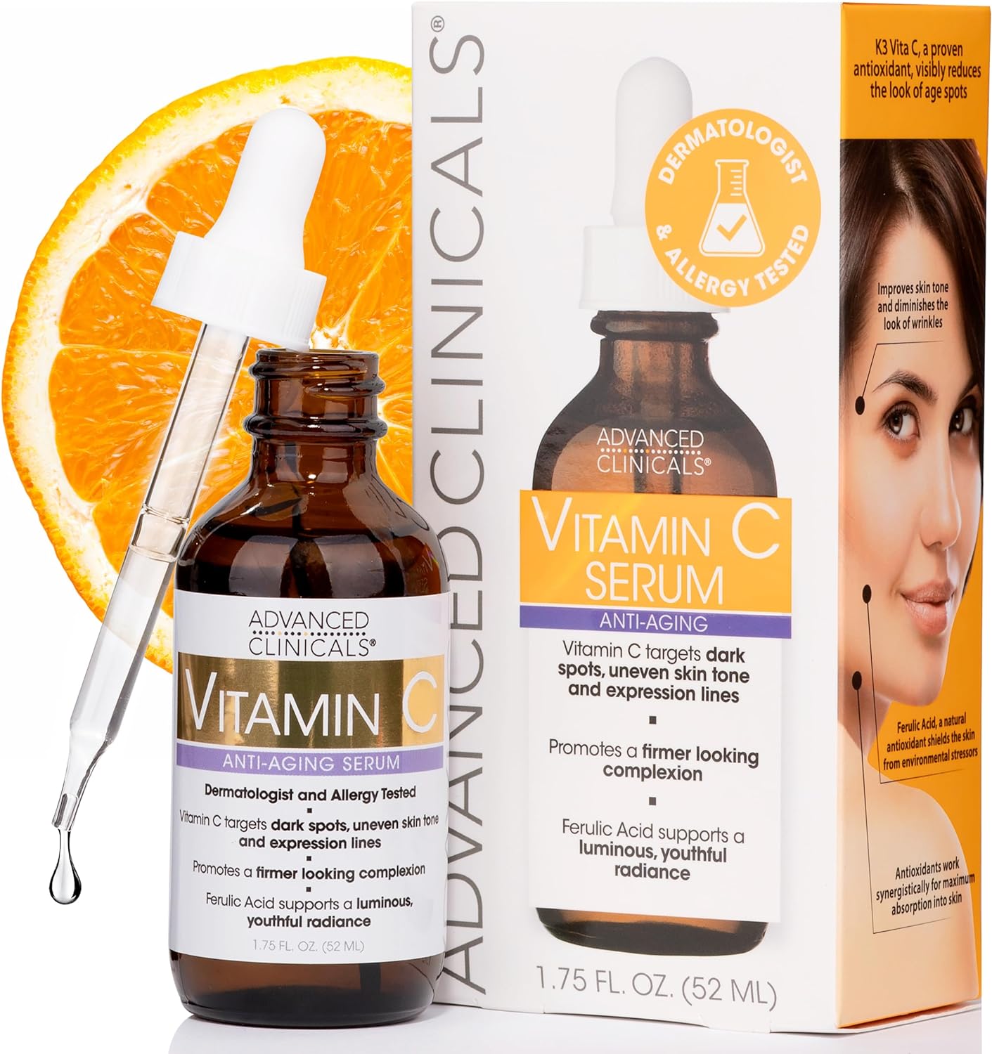 Advanced Clinicals Vitamin C Anti-aging Serum for Dark Spots, Uneven Skin Tone, Crows Feet and Expression Lines. (1.75oz)