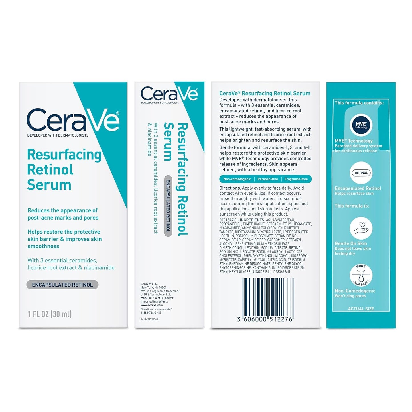 CeraVe Retinol Serum for Post-Acne Marks and Skin Texture | Pore Refining, Resurfacing, Brightening Facial Serum with Retinol | 1 Oz