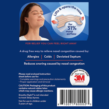 Breathe Right Nasal Strips | Extra Strength | Tan Nasal Strips | Help Stop Snoring | Drug-Free Snoring Solution & Instant Nasal Congestion Relief Caused by Colds & Allergies | 26 Count