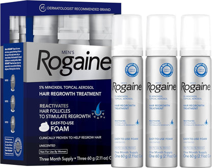 Men's Rogaine 5% Minoxidil Foam for Hair Loss and Hair Regrowth, Topical Treatment for Thinning Hair, 3-Month Supply ( Pack of 3)