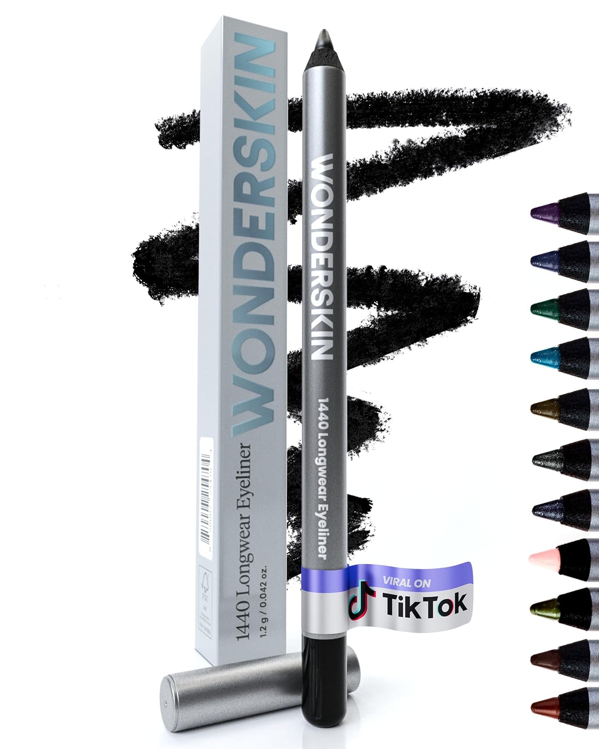 Wonderskin 1440 Longwear Black Waterproof Eyeliner Pencil - Sharpenable Black Eyeliner Pencil and Smudge Proof Eye Liner Pencils (Liquorice)