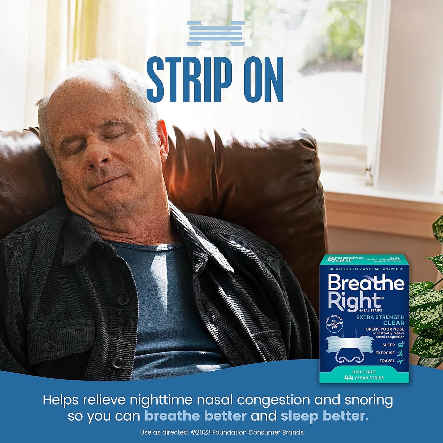 Breathe Right Extra Clear DrugFree Nasal Strips for Nasal Congestion Relief, 44 Count