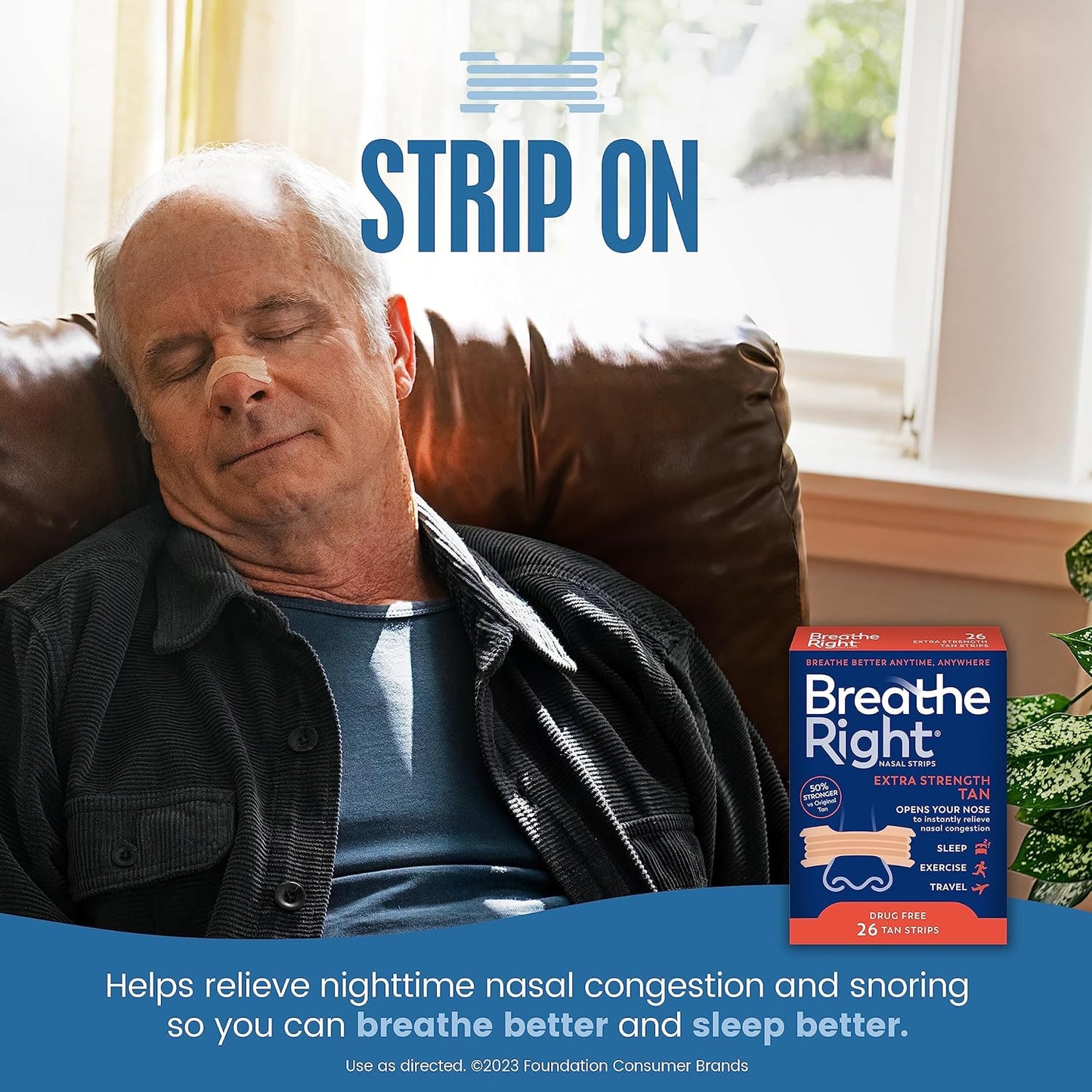 Breathe Right Nasal Strips | Extra Strength | Tan Nasal Strips | Help Stop Snoring | Drug-Free Snoring Solution & Instant Nasal Congestion Relief Caused by Colds & Allergies | 26 Count