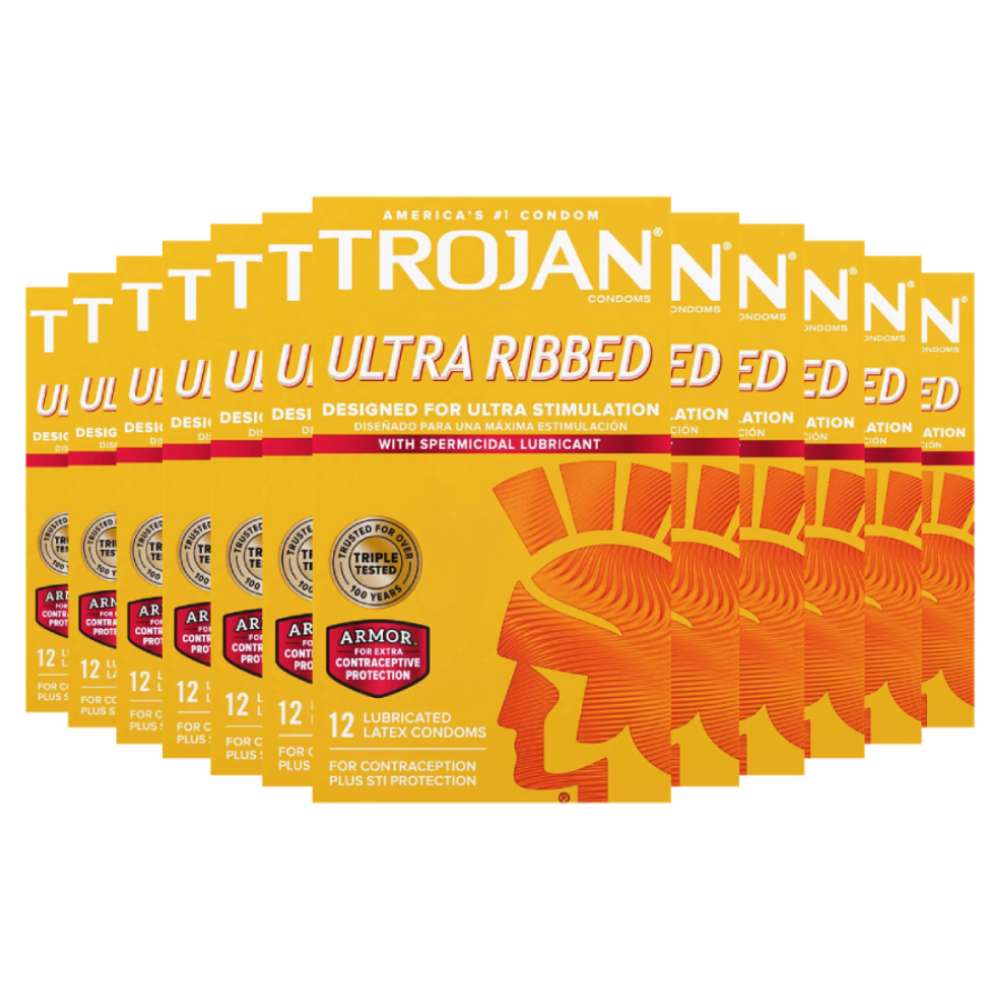 Trojan Ultra Ribbed Condoms With Spermicidal Lubricant 