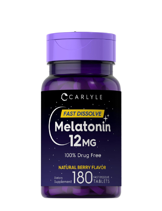 Carlyle Melatonin 12 mg Fast Dissolve 180 Tablets Drug Free Natural Berry Flavor Vegetarian