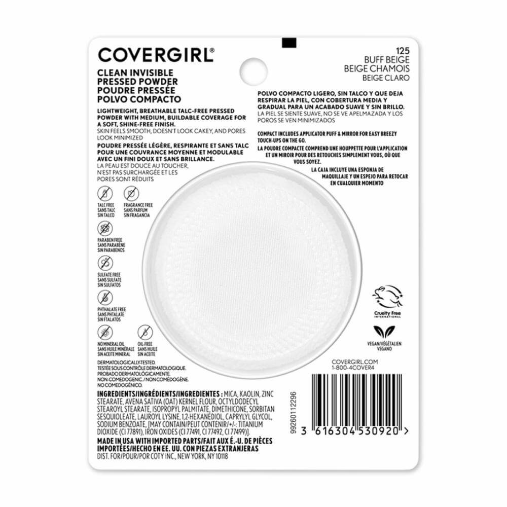 Covergirl - Clean Pressed Powder 125, Compact Buff Beige - 0.38 Oz