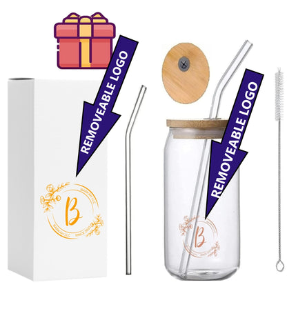 Gift-Ready Glass Drinking Glasses with Straws & Cleaning Brush. 