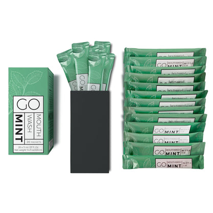 GO Mouthwash Packets – Single Size Mouthwash for Fresh Breath on The go. Airline Friendly – Liquid Mint Flavored Portable Travel Mouthwash. Great for AirBnB, spas, Hotels Too. (20 Single Packs)