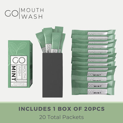 GO Mouthwash Packets – Single Size Mouthwash for Fresh Breath on The go. Airline Friendly – Liquid Mint Flavored Portable Travel Mouthwash. Great for AirBnB, spas, Hotels Too. (20 Single Packs)