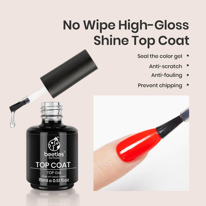 Best LED Nail Lamp Gel Base & Top Coat (Beetles) - Long-lasting Shine, Soak Off Formula.