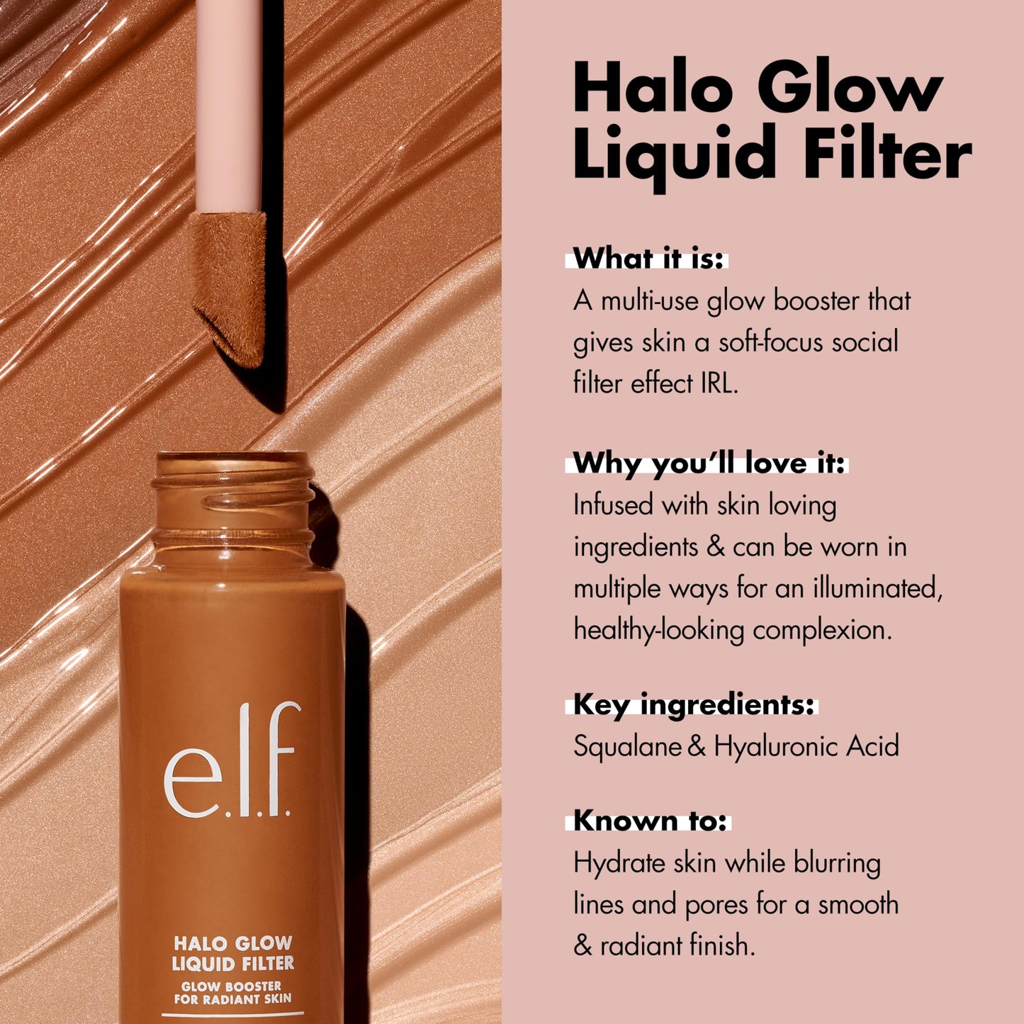 e.l.f. Halo Glow Liquid Filter, Complexion Booster For A Glowing, Soft-Focus Look, Infused With Hyaluronic Acid, Vegan & Cruelty-Free, 2 FairLight