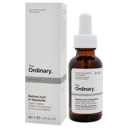 The Ordinary Retinol 0.5% in Squalane 30ml**About this item:** Brand: The Ordinary - **Easy to Use:** This high-strength, water-free solution is easy to incorporate into your skincare routine.- **Suitable:** Suitable for addressing various signs of aging,