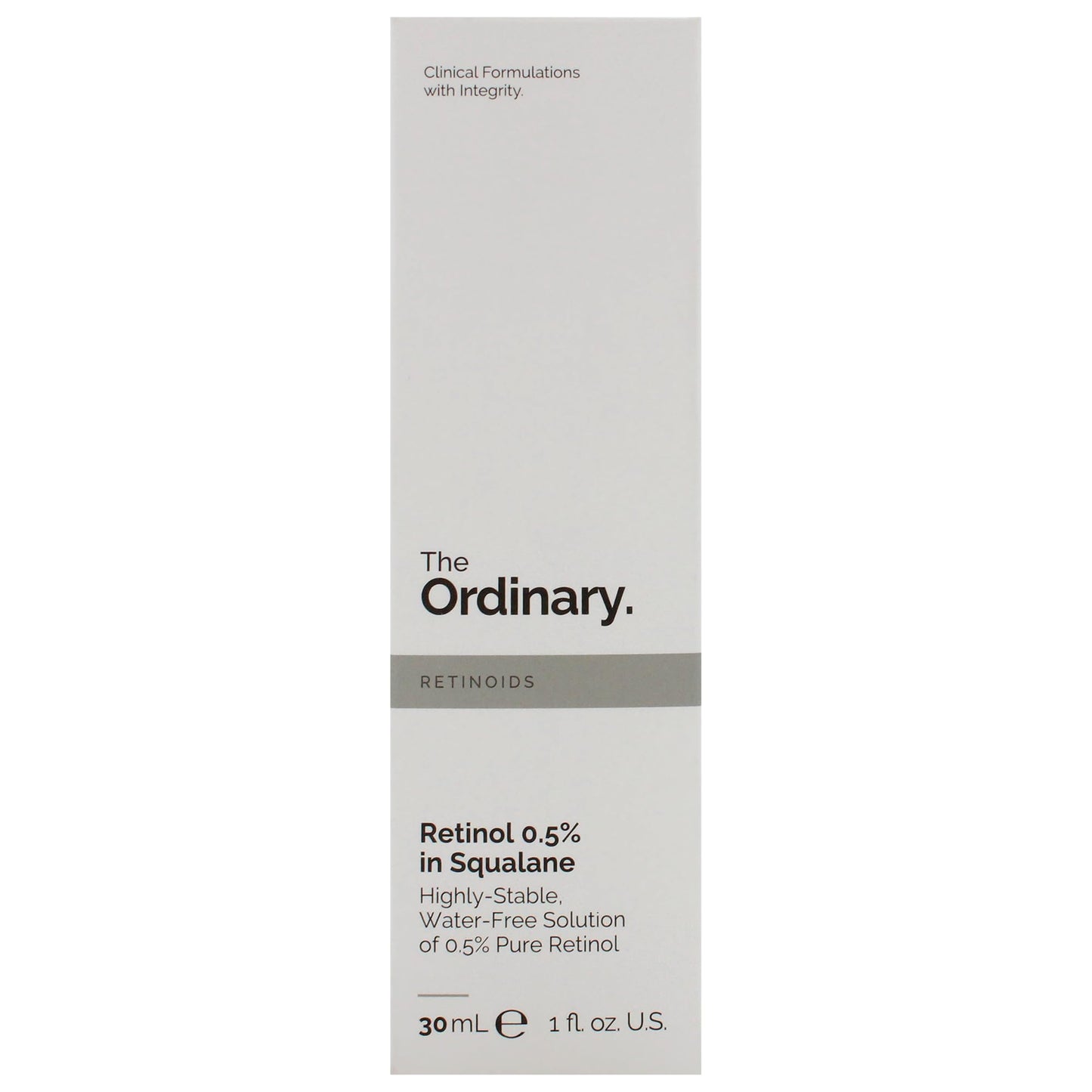 The Ordinary Retinol 0.5% in Squalane 30ml**About this item:** Brand: The Ordinary - **Easy to Use:** This high-strength, water-free solution is easy to incorporate into your skincare routine.- **Suitable:** Suitable for addressing various signs of aging,