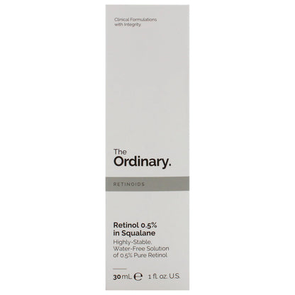 The Ordinary Retinol 0.5% in Squalane 30ml**About this item:** Brand: The Ordinary - **Easy to Use:** This high-strength, water-free solution is easy to incorporate into your skincare routine.- **Suitable:** Suitable for addressing various signs of aging,